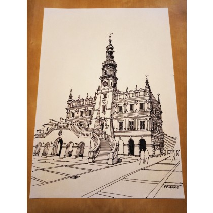 Jan Poczobut - rysunek tuszem - RATUSZ W ZAMOŚCIU foto #1
