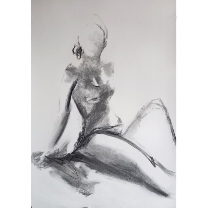 Szkic kobiety 100x70, Alina Louka, rysunek węglem