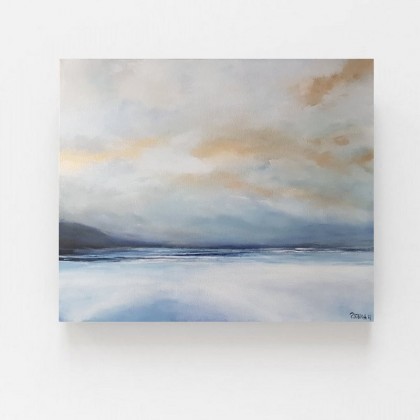 Paulina Lebida - obrazy akryl - Złote chmury  -pejzaż minimalistyczny foto #1