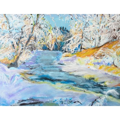 Zimowy pejzaż, Krystyna Mościszko, obrazy akryl