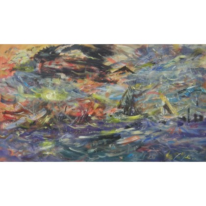 Lotnia, sztorm, 60x100 cm, 2022, Eryk Maler, obrazy olejne