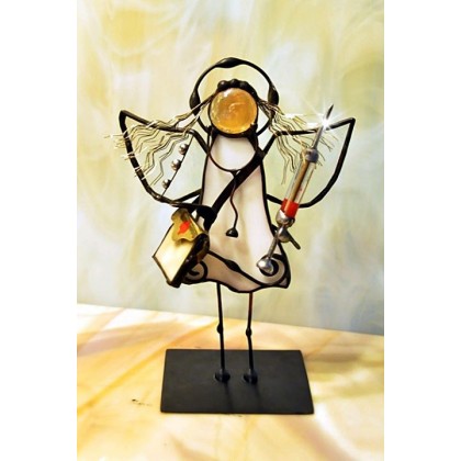 Aniołek witrażowy 3D lekarka ze strzyk, Aleksander Makarski, anioły i aniołki