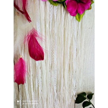 PasjamiArt - dekory wiszące - Kwiatowy łapacz snów - róż i biel foto #1