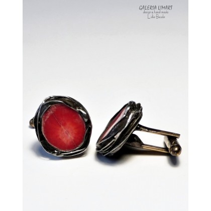 Galeria LiMaRt - biżuteria męska - Spinki do mankietów z koralem czerwonym foto #2