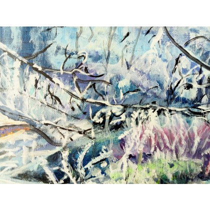 Krystyna Mościszko - obrazy akryl - Zimowy pejzaż w ogrodzie foto #2
