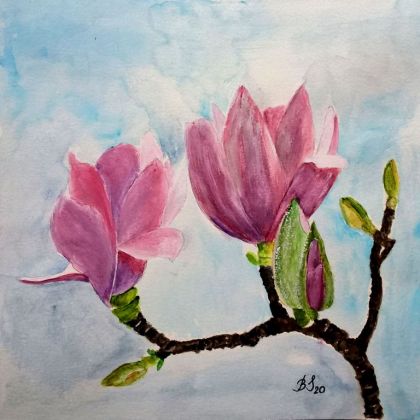 Kwiaty magnolii 2., Bogumiła Szufnara, obrazy akwarela