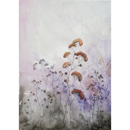 Łąka w różach i fioletach  -  akware, Paulina Lebida, obrazy akwarela