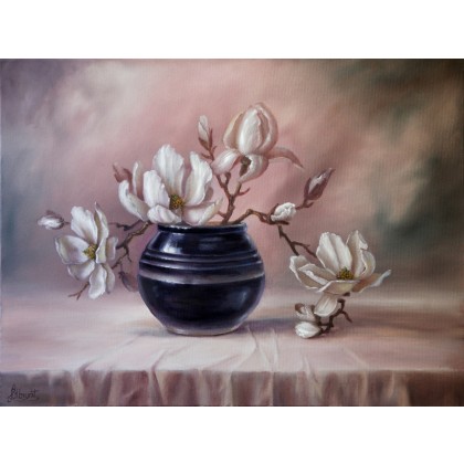 Magnolia, ręcznie malowany obraz olejny, Lidia Olbrycht, obrazy olejne