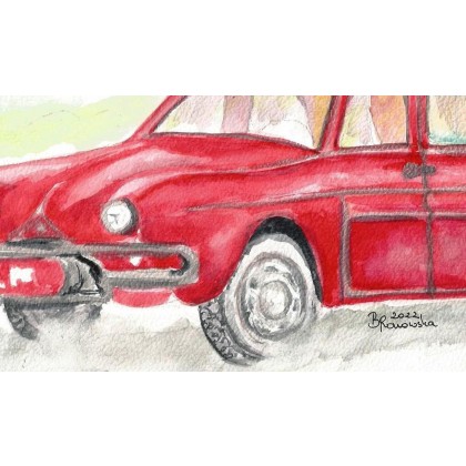 Bożena Ronowska - obrazy akwarela - Renault Dauphine Deluxe z 1962 r. foto #1