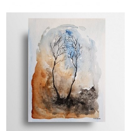 Drzewa- akwarela, Paulina Lebida, obrazy akwarela