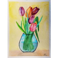 Tulipany w wazonie , akwarela .