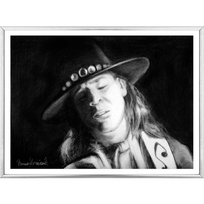 Dariusz Kaźmierczak - rysunek węglem - Stevie Ray Vaughan - portret foto #1