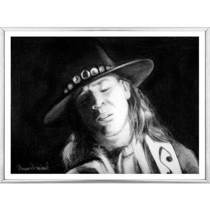 Dariusz Kaźmierczak - rysunek węglem - Stevie Ray Vaughan - portret foto #1