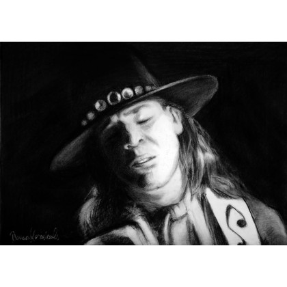 Dariusz Kaźmierczak - rysunek węglem - Stevie Ray Vaughan - portret foto #2