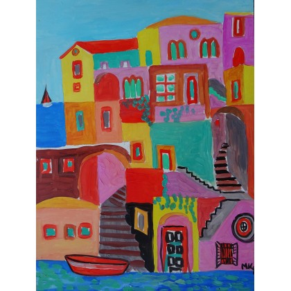 kolorowe miasto, Marlena Kuć, obrazy olejne