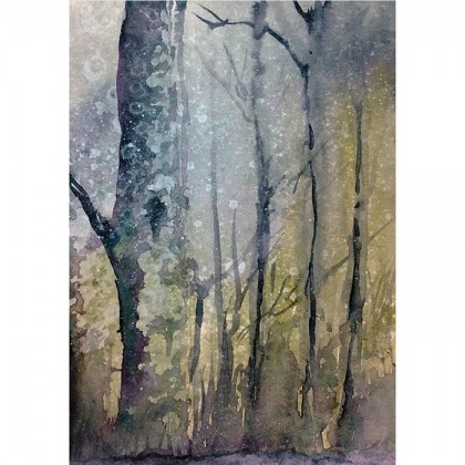 Zimowy las - pejzaż, Daria Górkiewicz, obrazy akwarela
