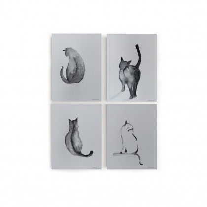 Koty-cztery  akwarele formatu A5, Paulina Lebida, obrazy akwarela