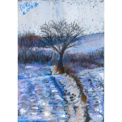 Dolina Dłubni nr 2 - zimowe drzewo, Piotr POL Olszówka, pastele olejne
