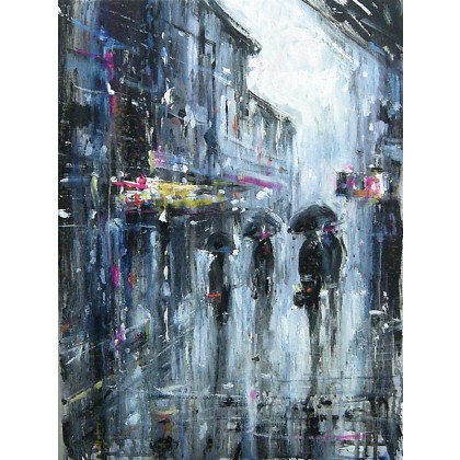 Ulica w deszczu..., Dariusz Grajek, olej + akryl