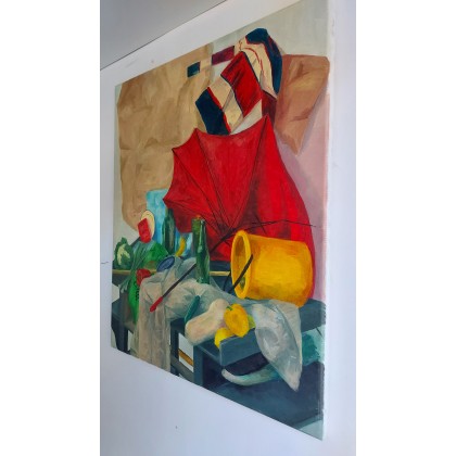 Wanda Popiel - obrazy olejne - Martwa natura z czerwonym parasolem foto #2