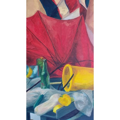 Wanda Popiel - obrazy olejne - Martwa natura z czerwonym parasolem foto #3