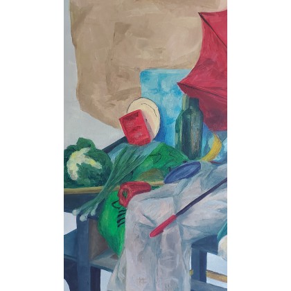 Wanda Popiel - obrazy olejne - Martwa natura z czerwonym parasolem foto #4