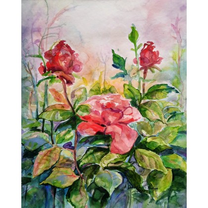 Róże 1, Anna Dziadkowiec-Bisztyga, obrazy akwarela