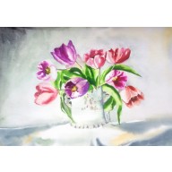 Tulipany w malowanym wazonie