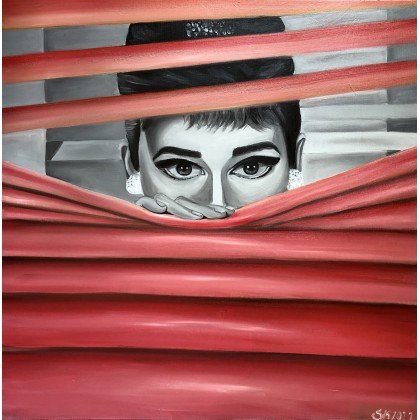 Obraz Olejny Audrey Hepburn 70x70, Katarzyna Stanisławek, olej + akryl