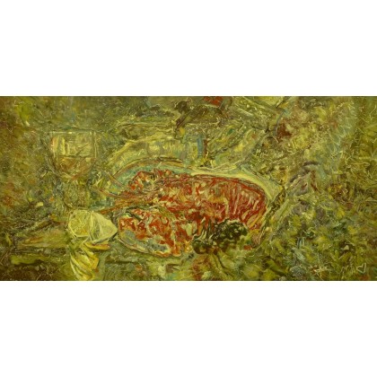 Stół z Homarem, 60x120 cm, 2022, Eryk Maler, obrazy olejne
