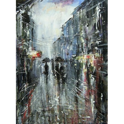 Deszczowe miasto.., Dariusz Grajek, olej + akryl