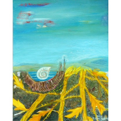 Kontrastowy - Pejzaż z żółtymi gałęziami, Elżbieta Goszczycka, obrazy olejne
