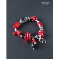 Koral, agat i onyks efektowna bransoleta handmade PREZENT z klasą