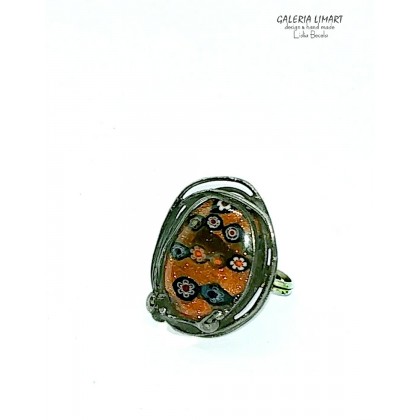 Galeria LiMaRt - pierścionki - Pierścionek ze szkłem millefiori i piaskiem pustyni ciekawy PREZENT handmade foto #1