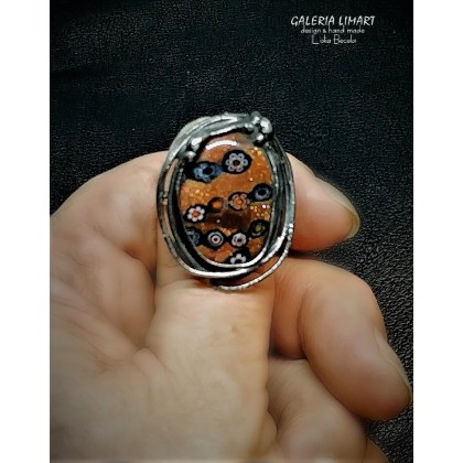 Galeria LiMaRt - pierścionki - Pierścionek ze szkłem millefiori i piaskiem pustyni ciekawy PREZENT handmade foto #2