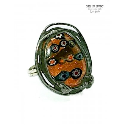 Galeria LiMaRt - pierścionki - Pierścionek ze szkłem millefiori i piaskiem pustyni ciekawy PREZENT handmade foto #3
