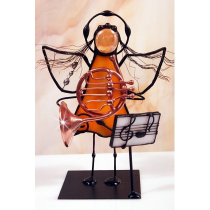 Aniołek witrażowy 3D z waltornią, Aleksander Makarski, anioły i aniołki