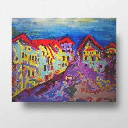 kolorowe miasto, Marlena Kuć, obrazy olejne