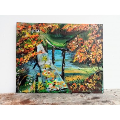 Wiejski pejzaż jesienny, Krystyna Mościszko, obrazy akryl