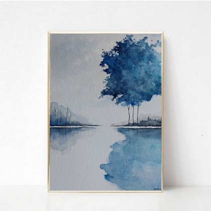 Niebieskie drzewa - akwarela, Paulina Lebida, obrazy akwarela