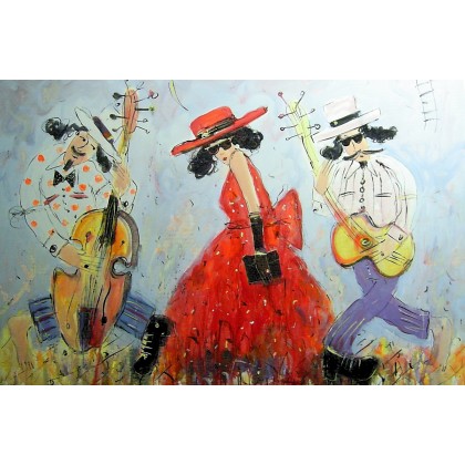 Dariusz Grajek - olej + akryl - Dama i muzykanci... foto #1