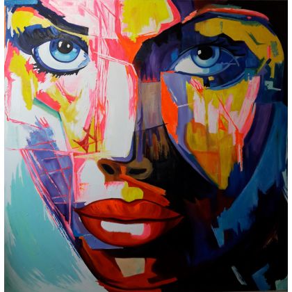Duży obraz - Kobieta w akrylach 90x90, Emilia Czupryńska, olej + akryl