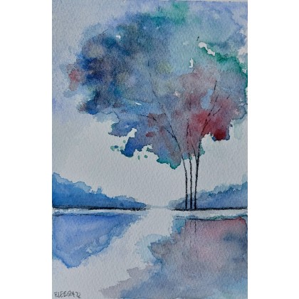 Niebieskie drzewa  -  akwarela, Paulina Lebida, obrazy akwarela