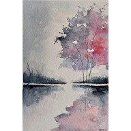Fioletowo-różowe  drzewa  -  akwarela