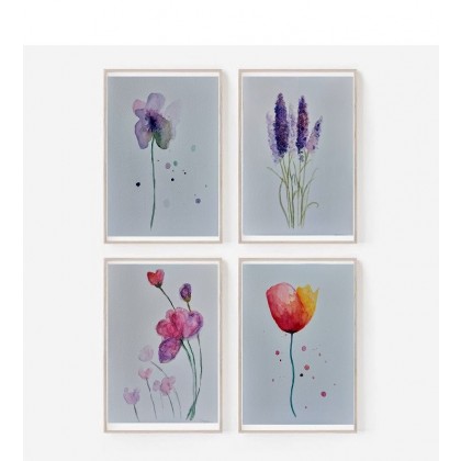 Kwiaty -cztery akwarele, Paulina Lebida, obrazy akwarela