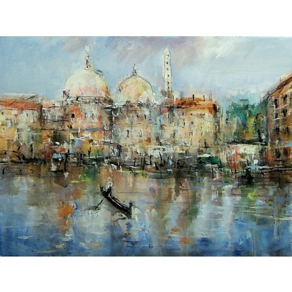 Wenecka gondola..., Dariusz Grajek, olej + akryl