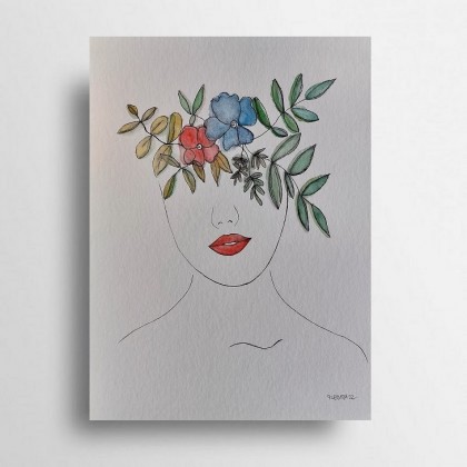 Kobieta i kwiaty  -  akwarela, Paulina Lebida, obrazy akwarela