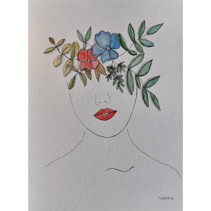 Paulina Lebida - obrazy akwarela - Kobieta i kwiaty  -  akwarela foto #1