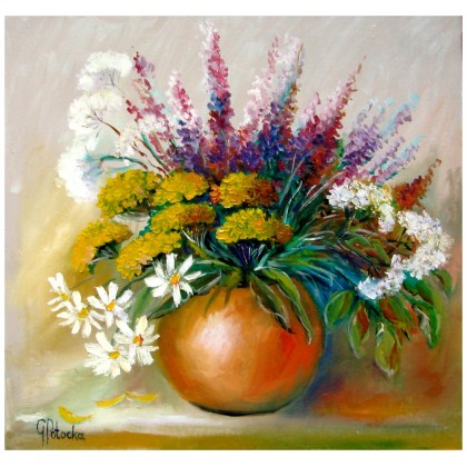Polne kwiaty  obraz olejny 40-42 cm, Grażyna Potocka, obrazy olejne