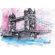 Tower Bridge, London, A4, akwarela